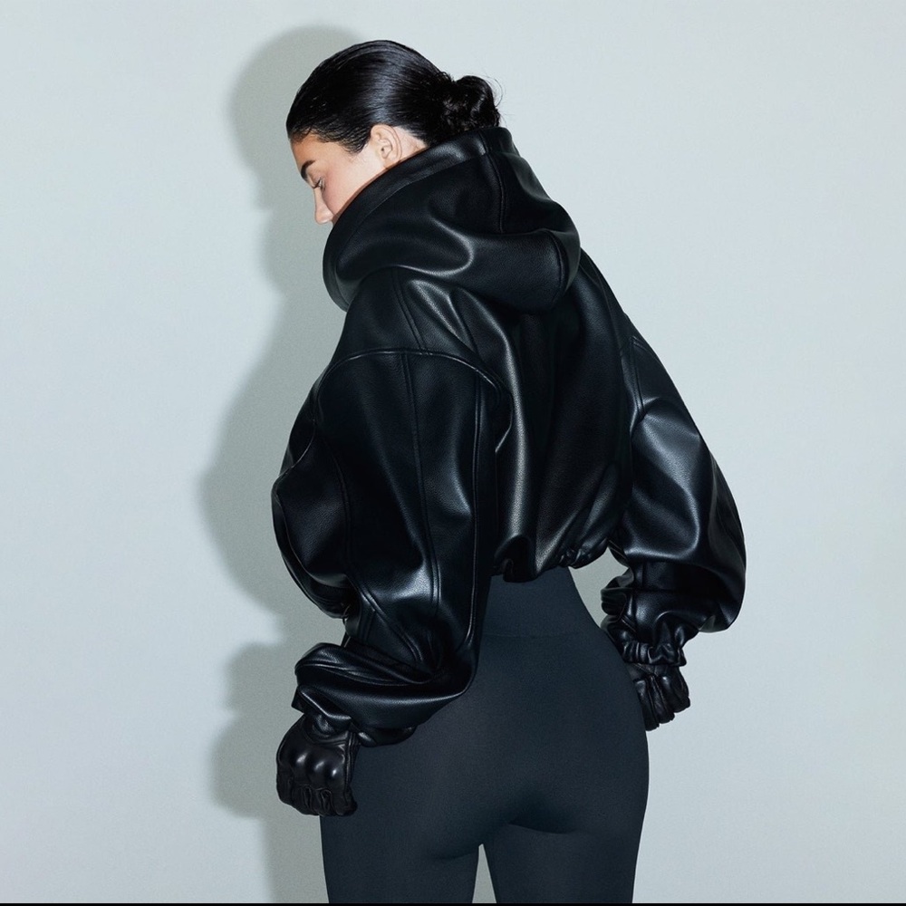 KHY By Kylie Jenner Faux Leather Cropped Hooded Jacket